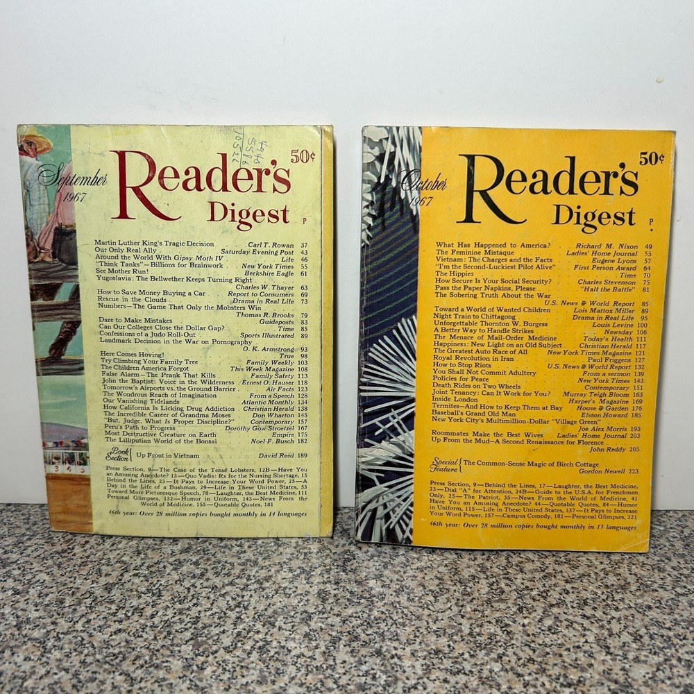 1967 September October READER'S DIGEST MAGAZINE Vintage History Short Stories Ad